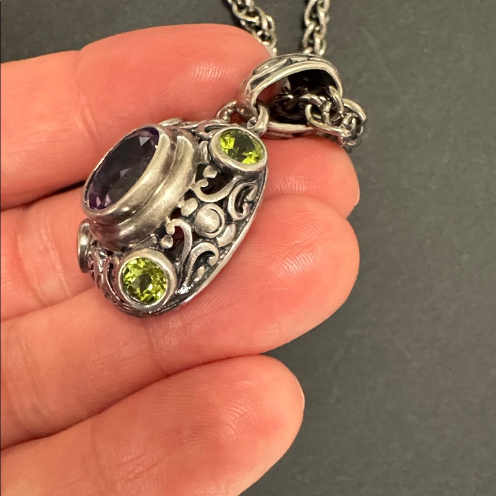 Vintage 925 Italy Sterling Silver Amethyst Peridot Filigree Necklace 18in 36.63g - Picture 5 of 17
